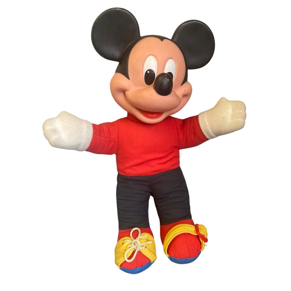 Vintage 1989 Disney Mickey Mouse Rubber Face Soft Body Learn to Dress‎ Me 13”